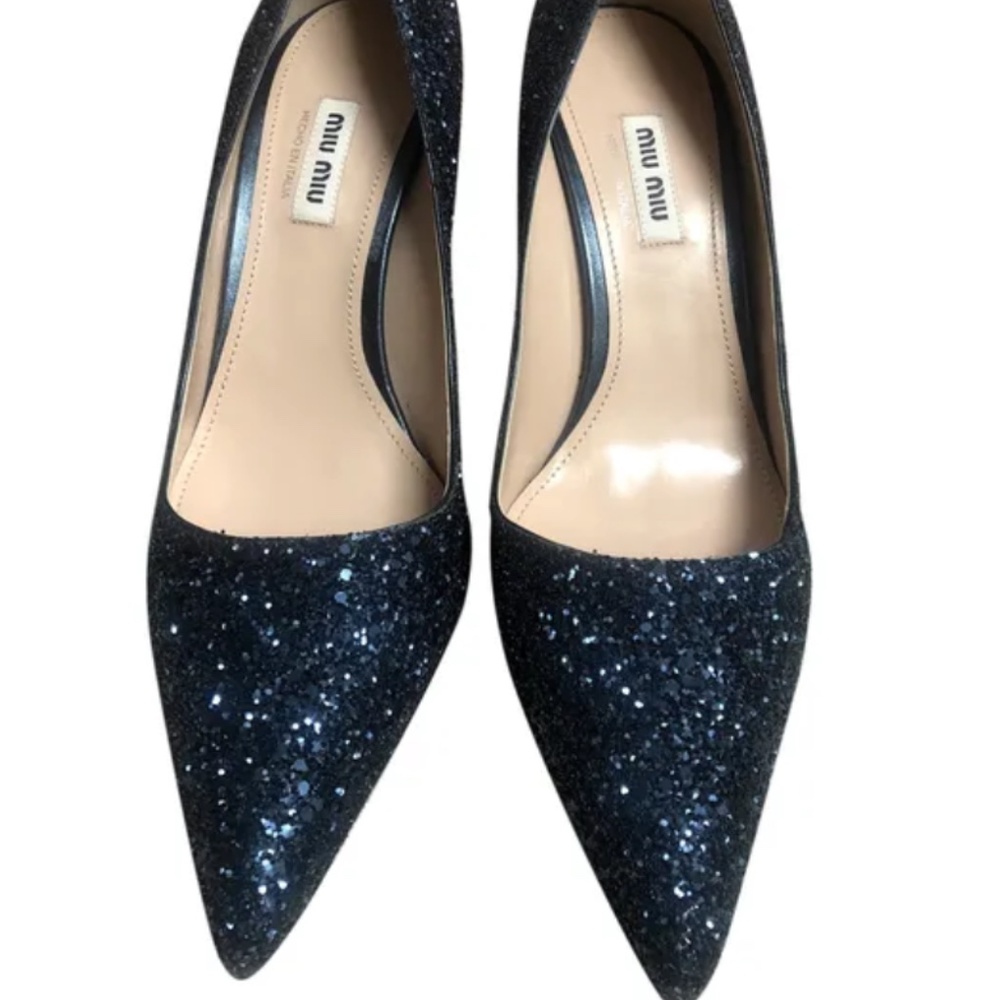 Brand New Miu Miu Glitter High Heels embellished with crystals on the back